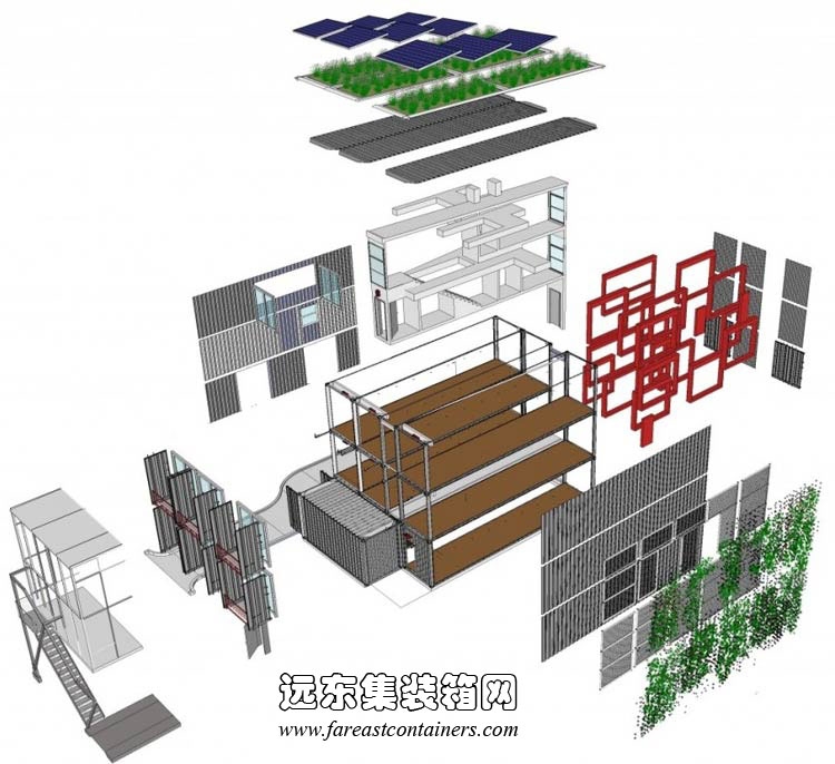 ?？怂辜b箱公寓構(gòu)造分解圖,集裝箱房屋,集裝箱活動(dòng)房,住人集裝箱,集裝箱住宅,集裝箱建筑