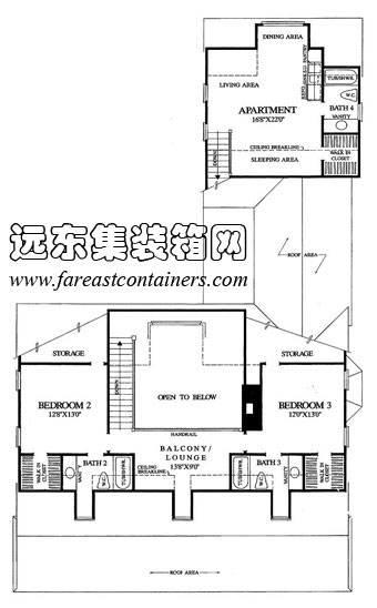 美國(guó)某活動(dòng)住宅二層平面