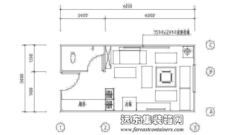 集裝箱式活動(dòng)住宅修正方案會(huì)客模式平面圖