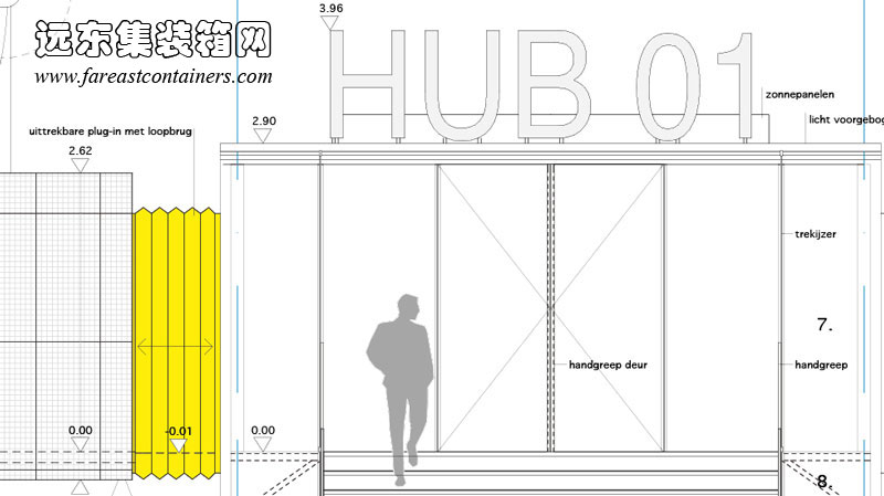 HUB 01 集裝箱學生宿舍Terminal的立面設計圖,集裝箱房屋,集裝箱建筑,集裝箱住宅