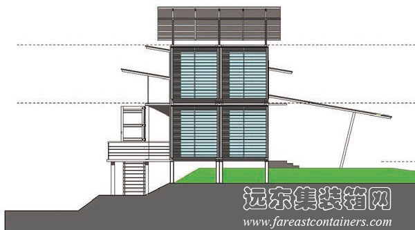 Upcycled 集裝箱度假屋側(cè)立面圖